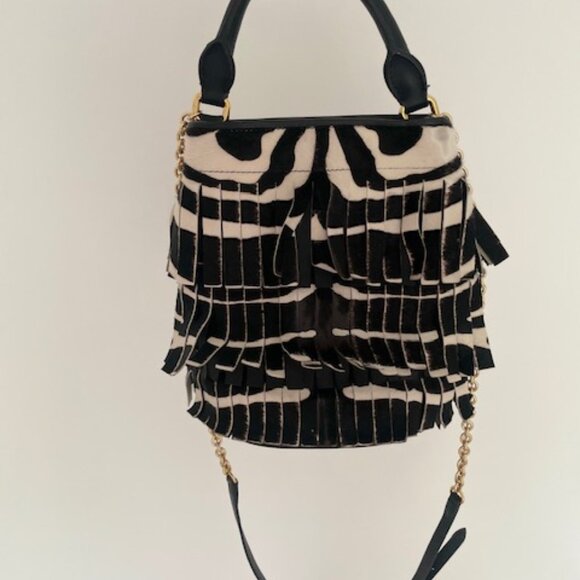 Burberry  Crossbody Calf Hair Zebra Print Small Bucket Bag Black White - Picture 5 of 7